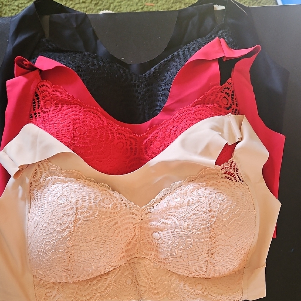 Elegant Lace Bralette Set - Black, Red, Cream